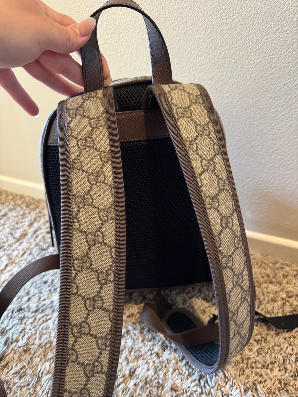 Gucci GG Supreme Ophidia Small Backpack Beige/Brown with Iconic Green & Red Web - Picture 4 of 16